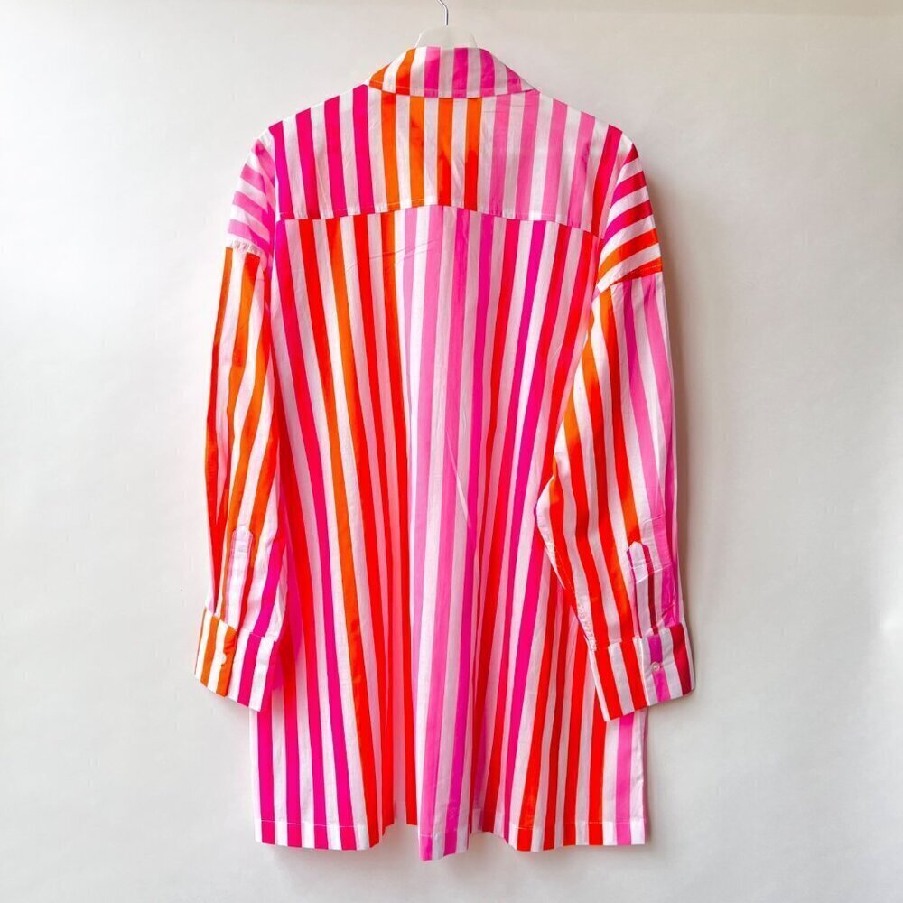 Beach Riot like new Alexa over shirt in sunset stripes, pink/ orange, Size L - Picture 4 of 8